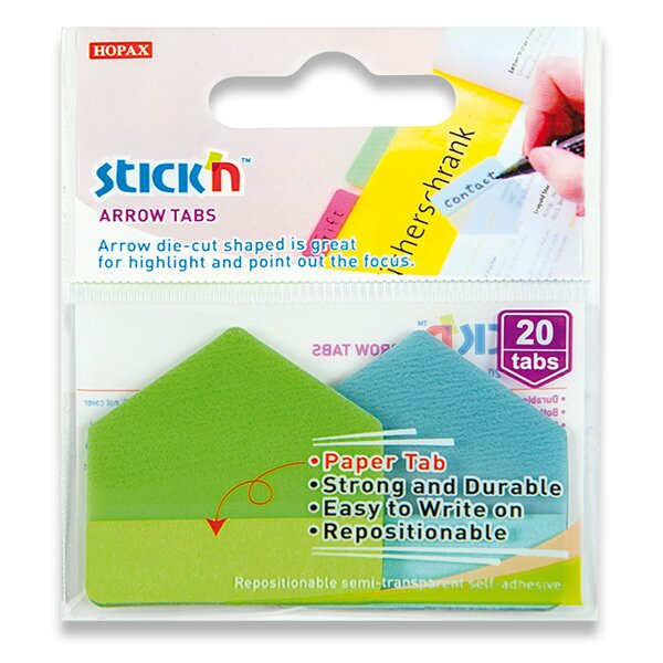 Samolepicí záložky Hopax Stick’n Arrow Tabs 38 x 38 mm, 2×10 listů zelená, modrá
