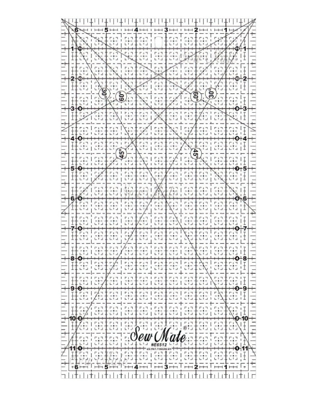 Donwei Rastrové pravítko na patchwork, látky DONWEI E6512-BK, černý popis, 6.5"x12" inch