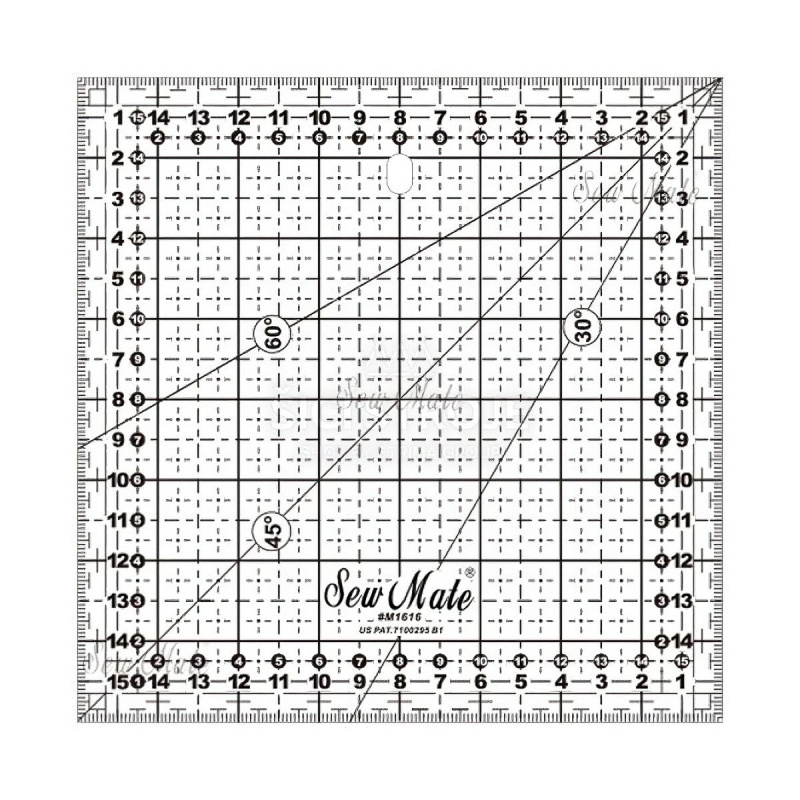 Donwei Rastrové pravítko na patchwork, látky DONWEI M1616 BK, černý popis, 16x16cm