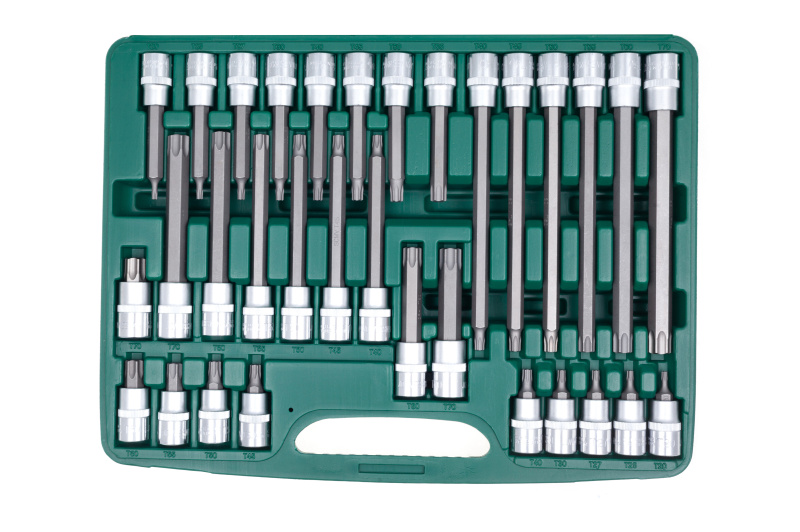 Hlavice 1/2” TORX, vel. T20-T70, krátké a prodloužené, sada 32 ks - JONNESWAY S07H4932S