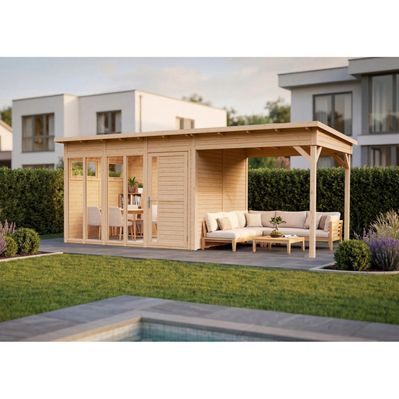 Bertilo Designový dřevěný domek Pentus 3 Poolhouse, přírodní, 559 x 234 cm