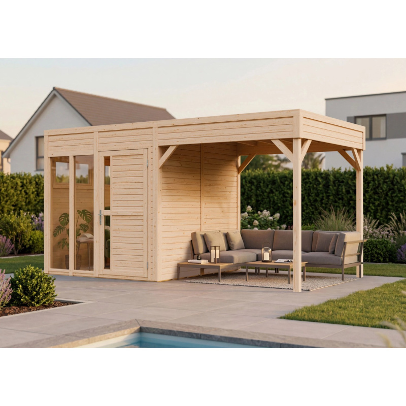 Bertilo Designový dřevěný domek Cubus 2 Poolhouse, přírodní, 449 x 234 cm