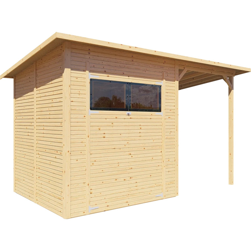 Bertilo Dřevěný domek na nářadí Pent Modern 3 Plus, přírodní, 371 x 202 cm