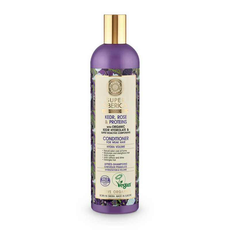 Natura Siberica Kedr, Rose & Protein objemový kondicionér pro oslabené vlasy 400 ml