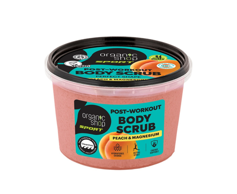 Organic Shop Sport Tělový peeling po tréninku Broskev a horčík 250 ml