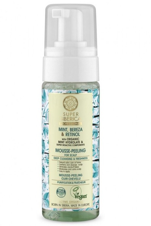 Natura Siberica Mint, Bereza & Retinol pěnový peeling pro pokožku hlavy 170 ml