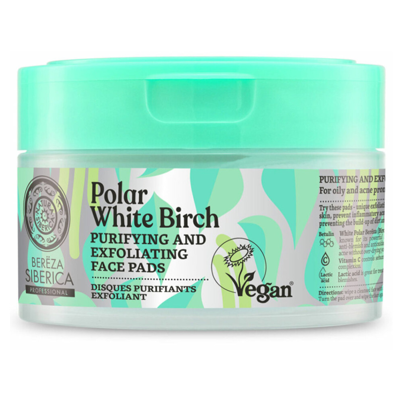 Natura Siberica Polar White Birch peelingové pleťové tamponky pro mastnou a problematickou pleť 20 ks