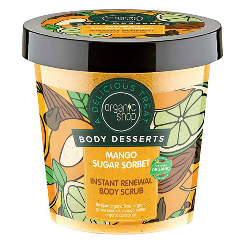 Organic Shop Body Desserts Mango Sugar Sorbet obnovující cukrový peeling na tělo 450 ml