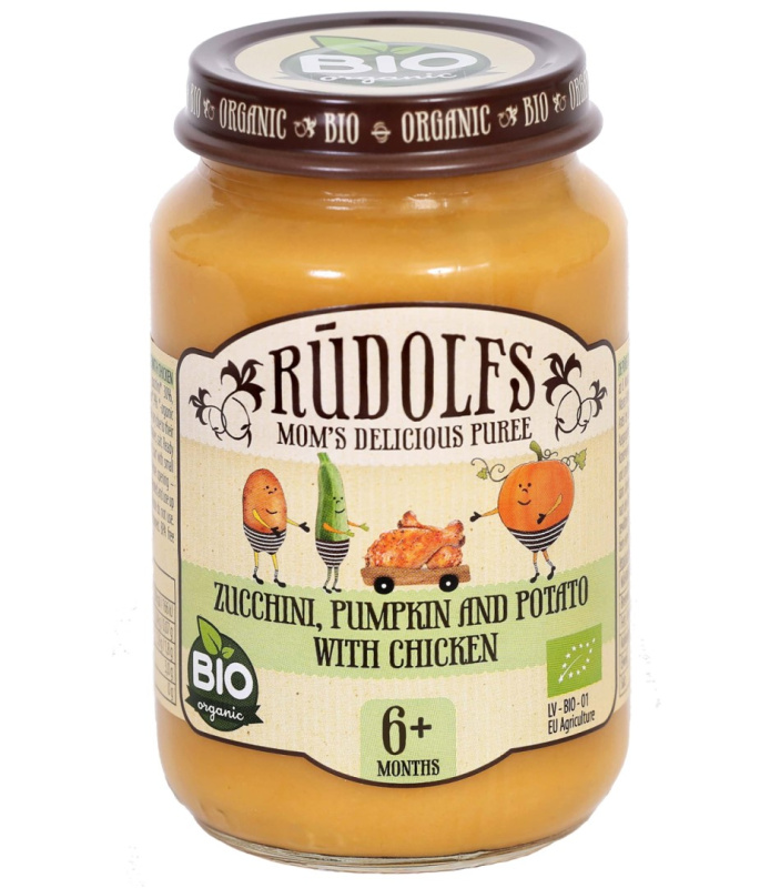 Rudolfs BIO Cuketa, dýně, brambory s kuřecím masem, 190 g