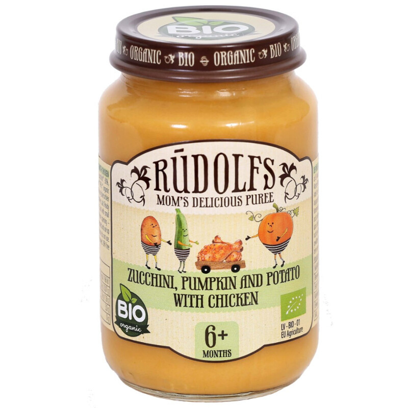 Rudolfs BIO Cuketa, dýně, brambory s kuřecím masem, 190 g