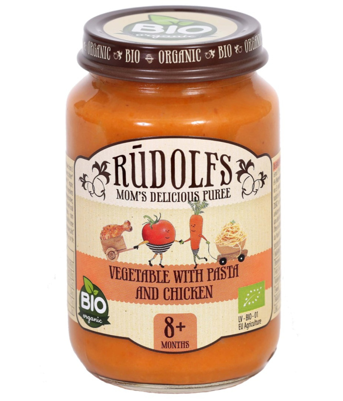 Rudolfs BIO Zelenina s těstovinami a kuřecím masem, 190 g