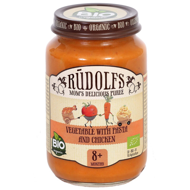 Rudolfs BIO Zelenina s těstovinami a kuřecím masem, 190 g