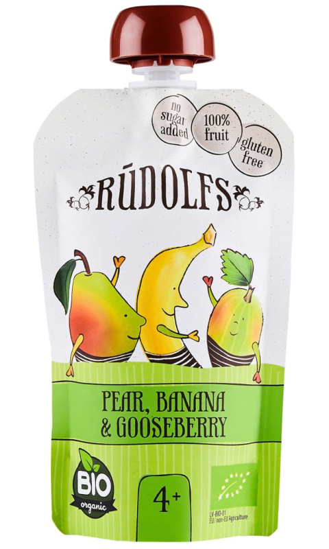 Rudolfs BIO kapsička Hruška, banán, angrešt, 110 g