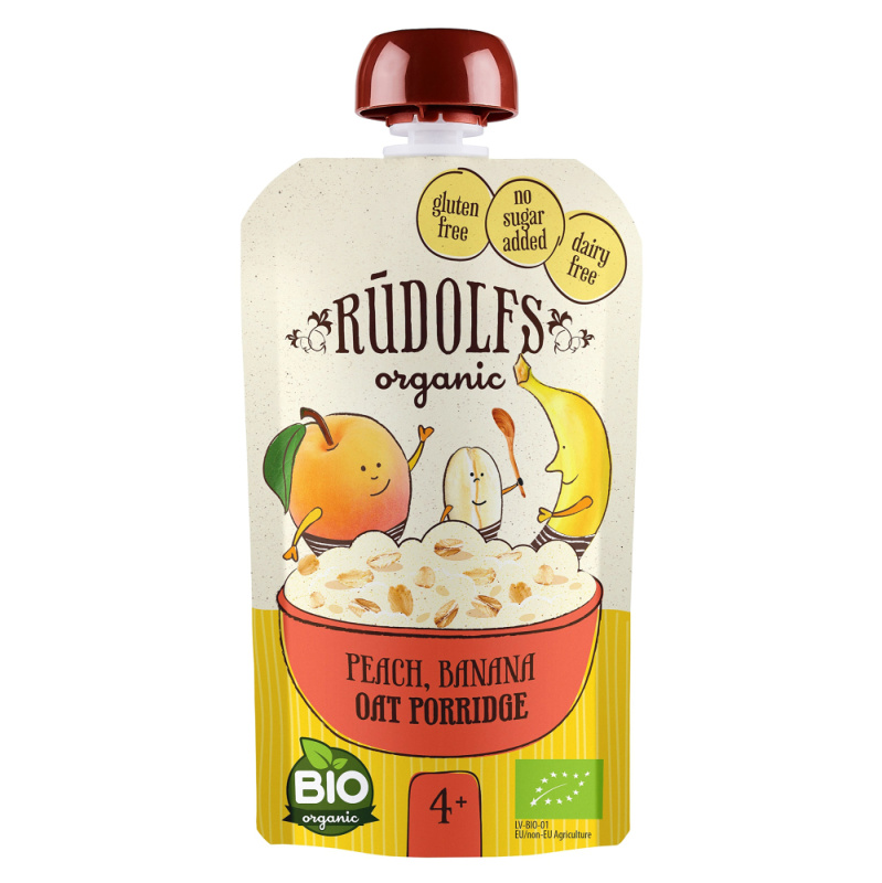 Rudolfs BIO kapsička Broskev, banán, celozrnná ovesná kaše, 110 g