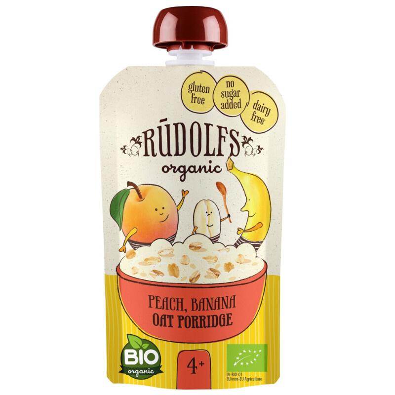 Rudolfs BIO kapsička Broskev, banán, celozrnná ovesná kaše, 110 g