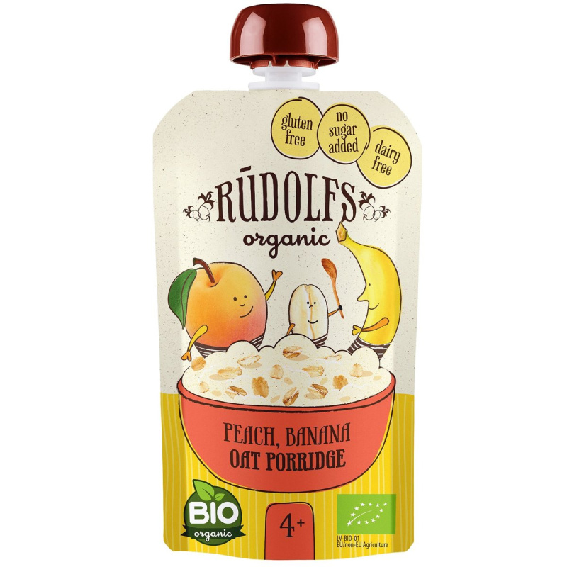 Rudolfs BIO kapsička Broskev, banán, celozrnná ovesná kaše, 110 g