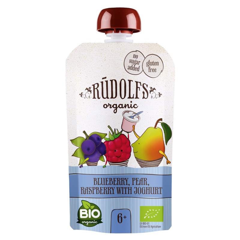 Rudolfs BIO kapsička Borůvka, hruška, malina s jogurtem, 110 g