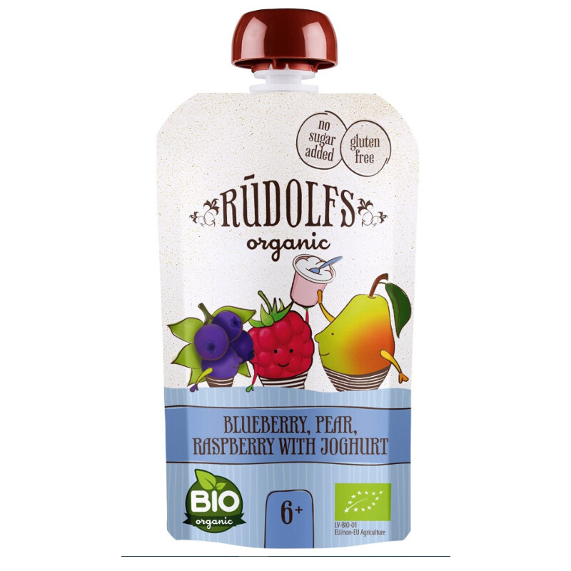 Rudolfs BIO kapsička Borůvka, hruška, malina s jogurtem, 110 g