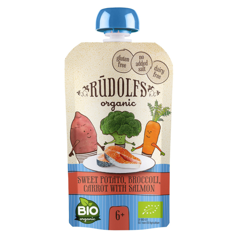 Rudolfs BIO kapsička, Batáty, brokolice, mrkev s lososem 110 g
