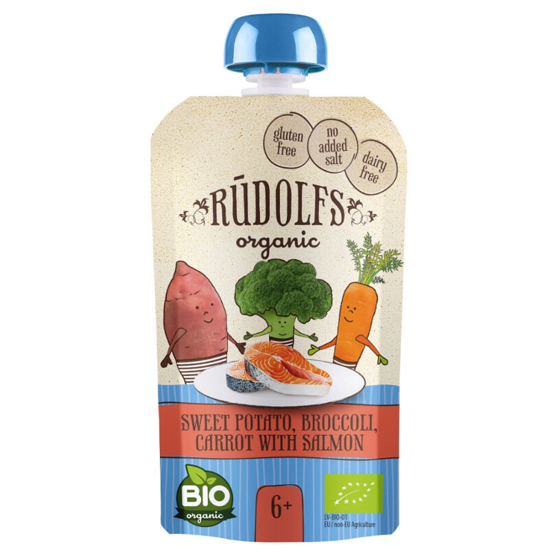 Rudolfs BIO kapsička, Batáty, brokolice, mrkev s lososem 110 g