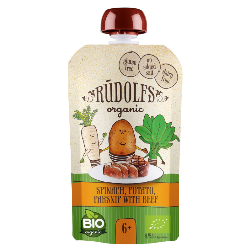 Rudolfs BIO kapsička Špenát, brambory, pastynák s hovězím masem, 110 g