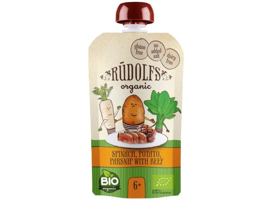 Rudolfs BIO kapsička Špenát, brambory, pastynák s hovězím masem, 110 g