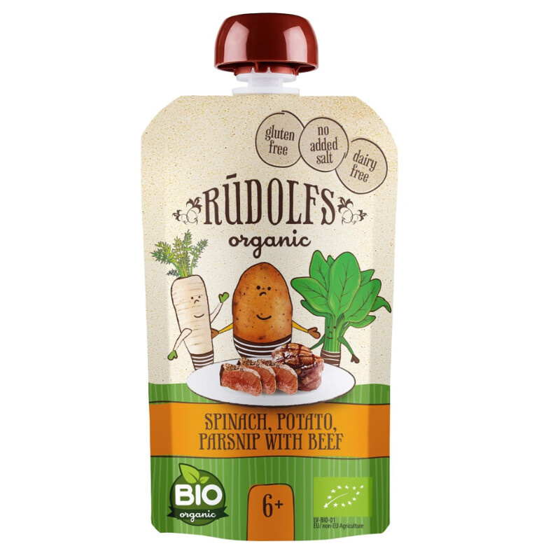 Rudolfs BIO kapsička Špenát, brambory, pastynák s hovězím masem, 110 g