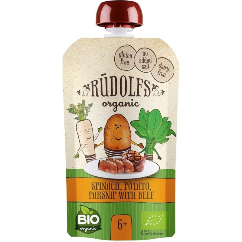 Rudolfs BIO kapsička Špenát, brambory, pastynák s hovězím masem, 110 g