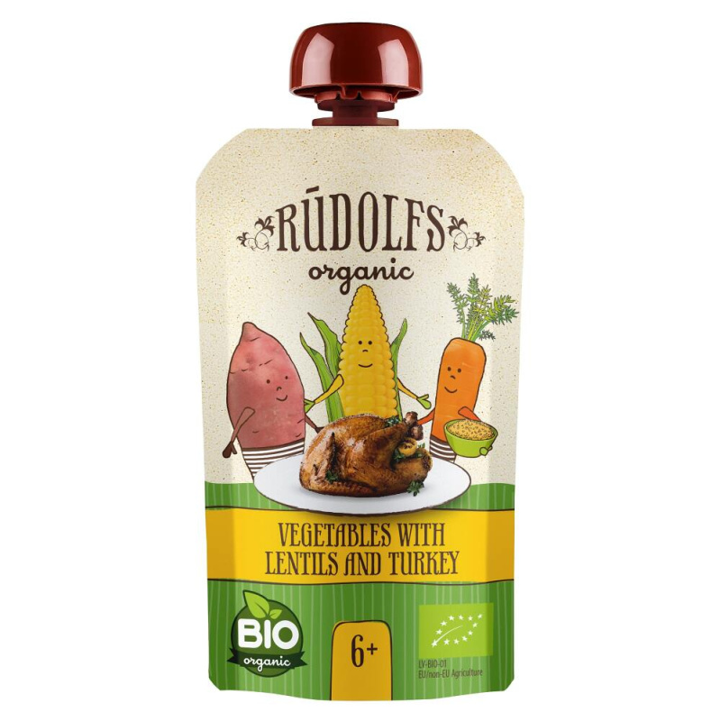 Rudolfs BIO kapsička Zelenina, čočka, krůtí maso, 110 g