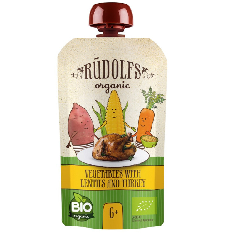 Rudolfs BIO kapsička Zelenina, čočka, krůtí maso, 110 g
