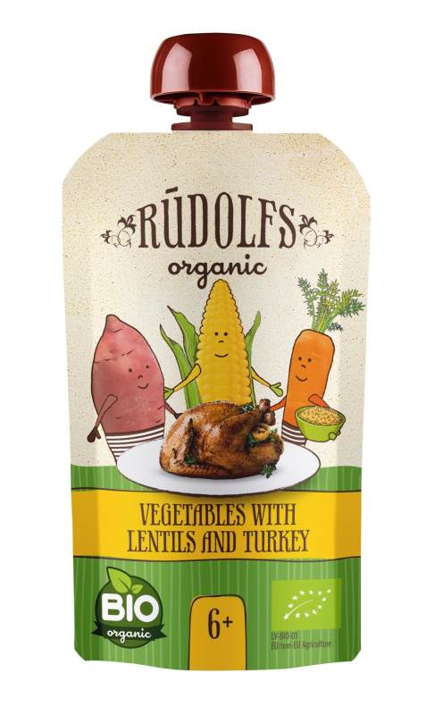 Rudolfs BIO kapsička Zelenina, čočka, krůtí maso, 110 g
