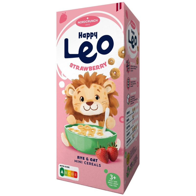 Nordcrunch BIO Happy Leo cereální kroužky s jahodami