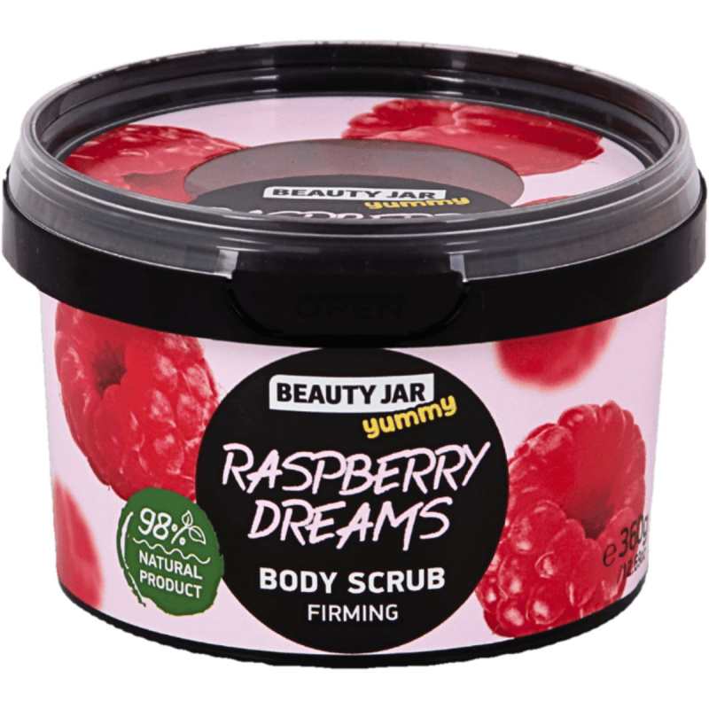 Beauty Jar Yummy Raspberry Dreams zpevňující tělový peeling 360 g