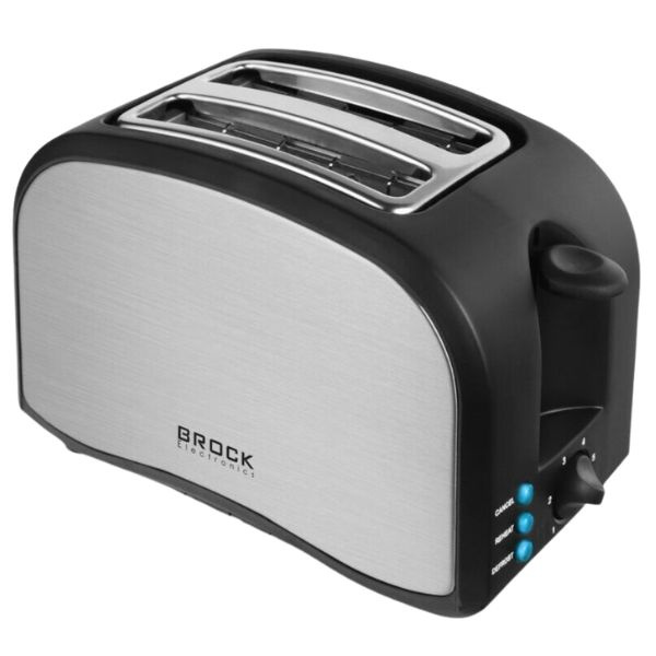 Retro topinkovač na 2 toasty Brock, 800W, funkce přihřátí a rozmrazení, stříbrný