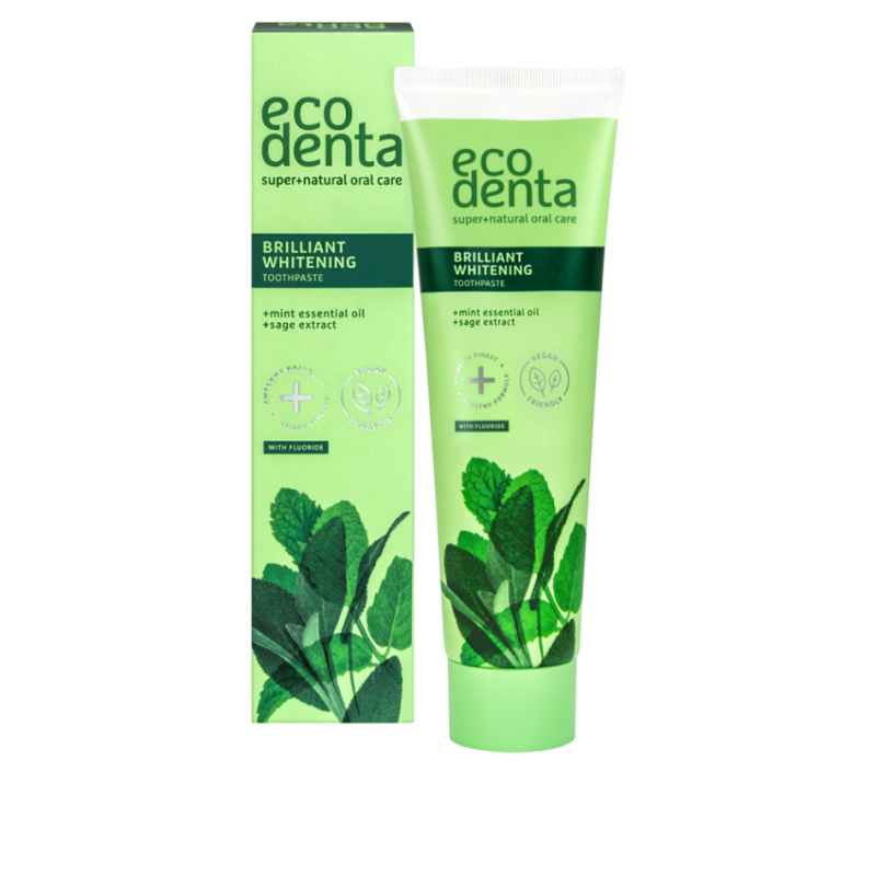 Ecodenta Green Brilliant Whitening bělicí zubní pasta s fluoridem pro svěží dech Mint Oil + Sage Extract 100 ml