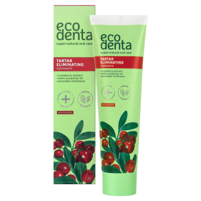 Ecodenta Green Tartar Eliminating osvěžující zubní pasta proti zubnímu kameni s fluoridem příchuť Cranberry 100 ml