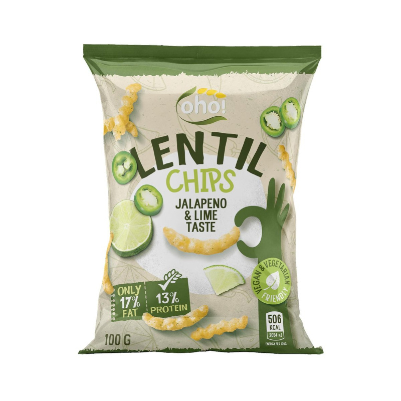 Oho Čočkové snacky s příchutí jalapeño a limetky