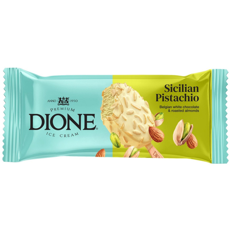 Dione Pistáciový nanuk s bílou belgickou čokoládou a mandlemi