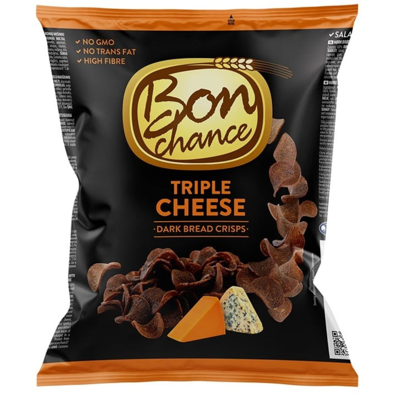 Bon Chance Tmavé chlebové chipsy se třemi druhy sýrů