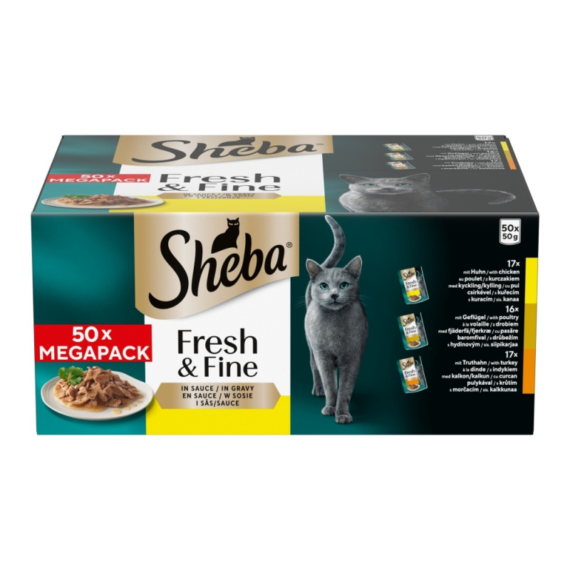 Sheba Fresh & Fine Kapsičky pro dospělé kočky mixovaný výběr ve šťávě 50×50 g