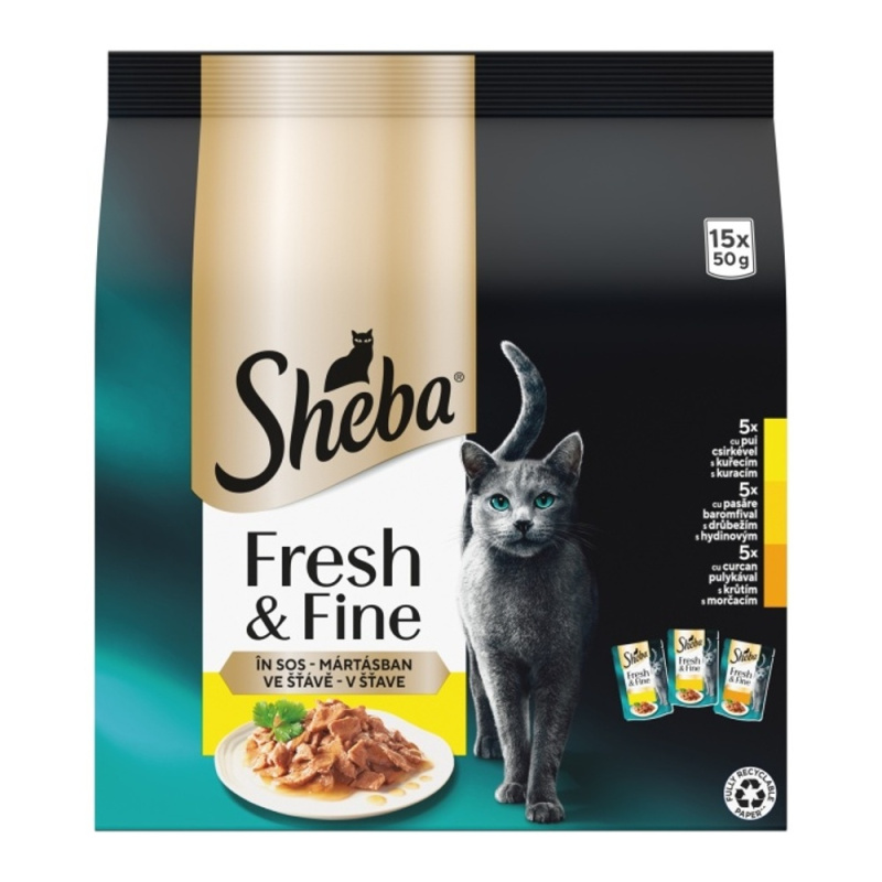 Sheba Fresh & Fine kapsičky pro dospělé kočky – drůbeží výběr ve šťávě 15×50g