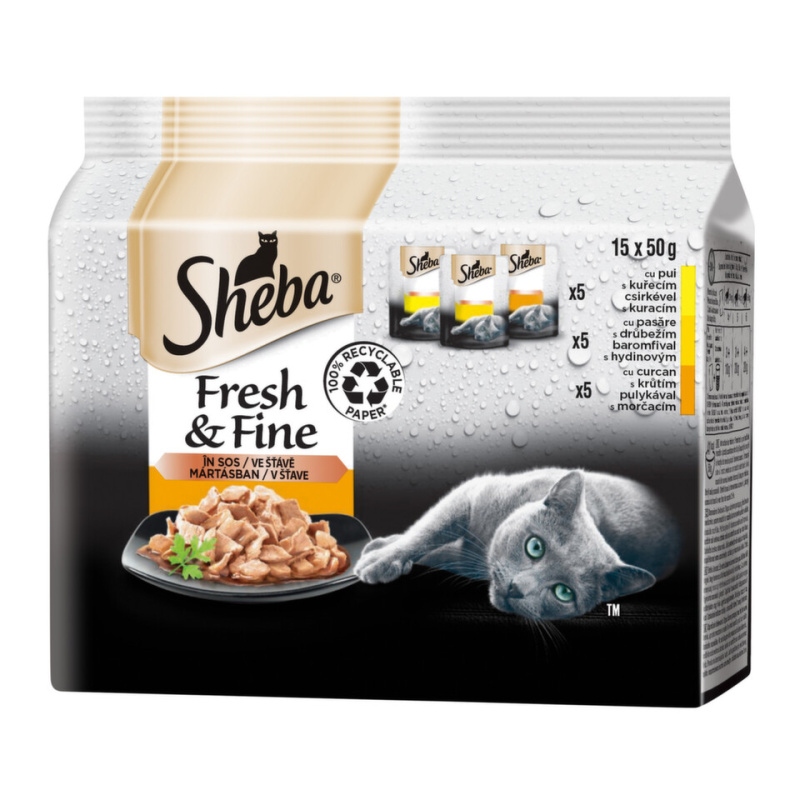 Sheba Fresh & Fine kapsičky pro dospělé kočky – drůbeží výběr ve šťávě 15×50g