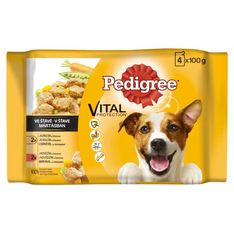 Pedigree kapsa Adult kuře+zelenina/hovězí+zel  4x100g