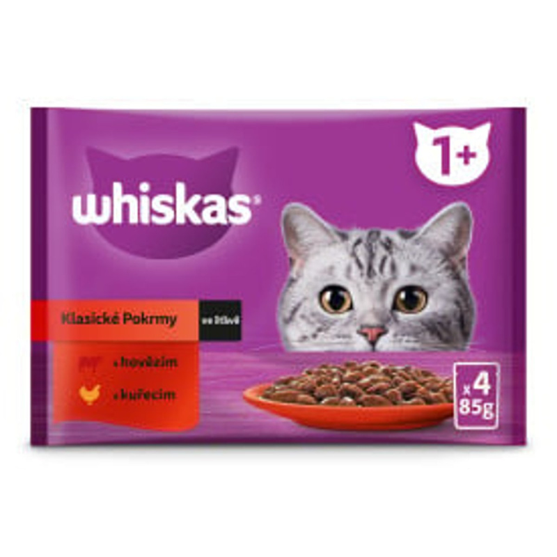 Whiskas Kapsičky klasický výběr ve šťávě pro dospělé kočky 4×85 g
