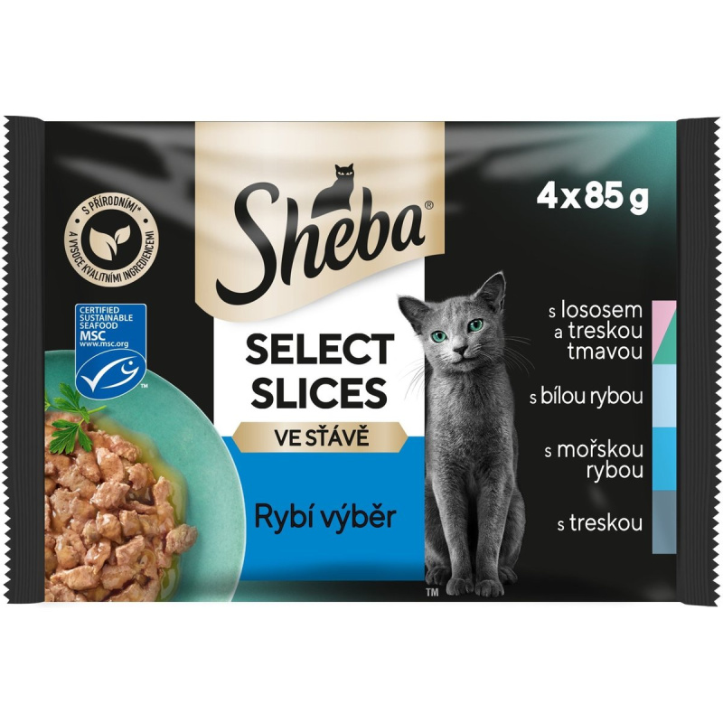 Sheba Select Slices kapsičky pro kočky – rybí výběr ve šťávě 4×85g