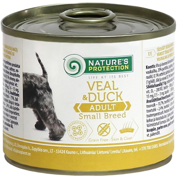 Nature’s Protection Dog konzerva Adult Small Breeds Telecí&kachna 200g