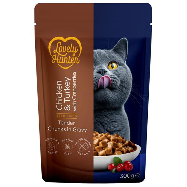 Lovely Hunter Cat kapsička Sterilised Chicken/Turkey 300 g