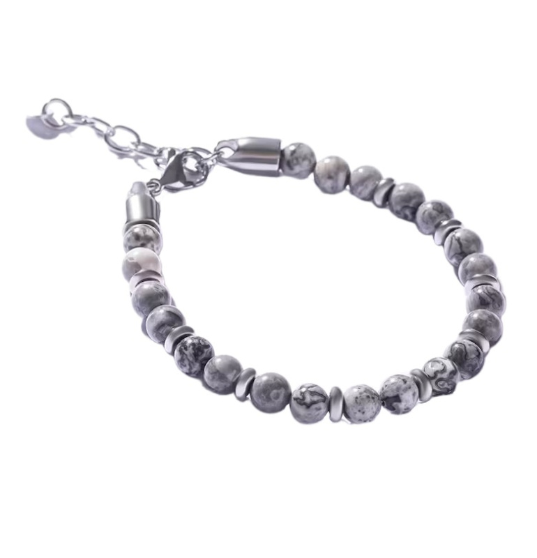 Marc Malone Pánský korálkový náramek s šedým jaspisem MCGB5007