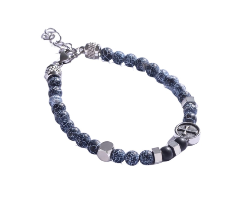 Marc Malone Korálkový náramek pro muže s praskaným achátem MCGB5025