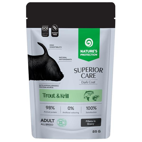 Nature's Protection Superior Care Dog kapsička Adult Dark Coat Trout/Krill 85 g